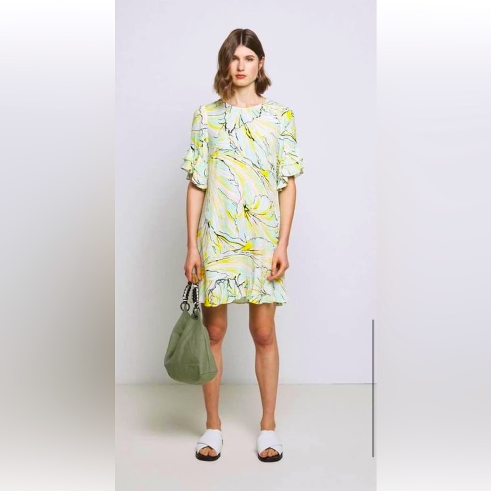 Diane Von Furstenberg Tatum Tulip Shell Lagoon Ruffle Sleeve Crepe Dress
